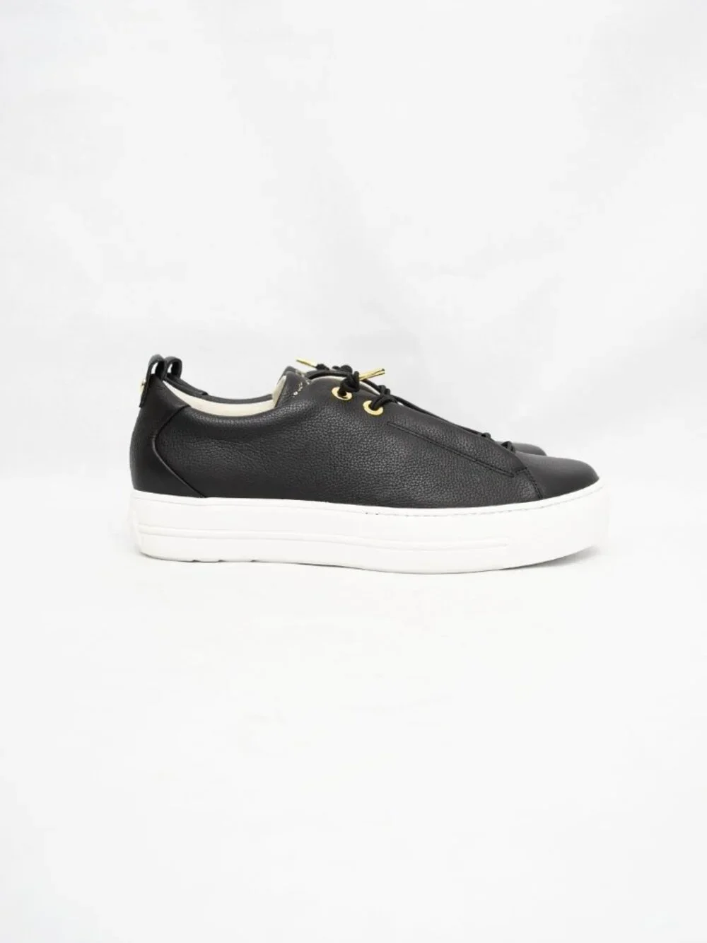 NEW $420 PAUL GREEN Faye Sneaker BLACK LEATHER GOLD HARDWARE 10.5 US (TF16)